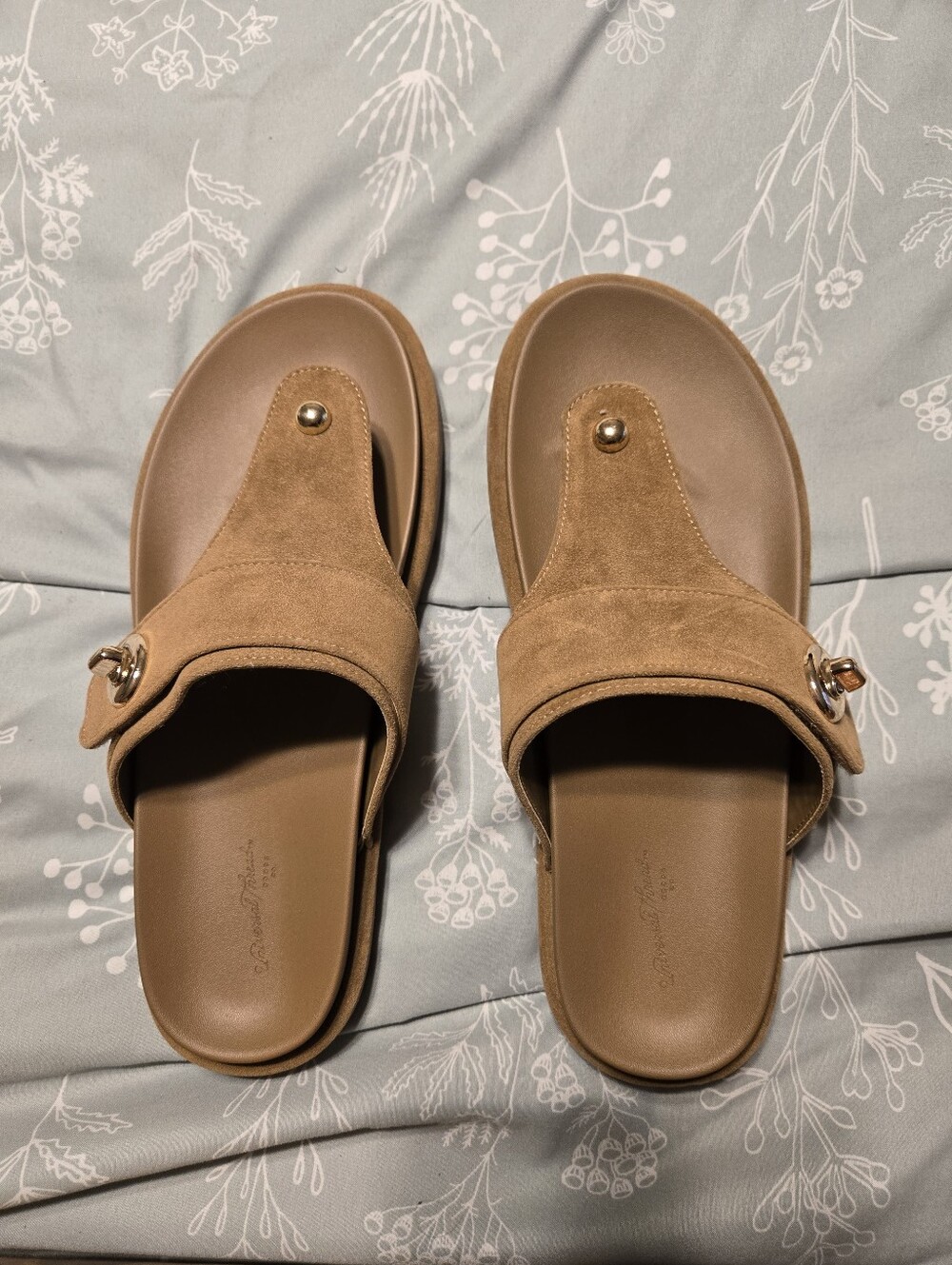 Universal Thread Tan Suede Slide Sandals with Gold Accent